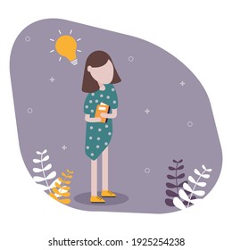 Girl reading book. Creative flat design for web banner, marketing material, business presentation.