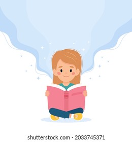Girl reading a book. Cute vector illustration concept in cartoon style