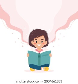 Girl reading a book. Cute vector illustration concept in cartoon style