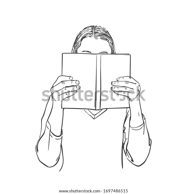 Girl Reading Book Face Hidden Behind Stock Vector (Royalty Free) 1697486515