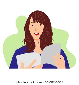 Girl reading a book. Flat design vector illustration