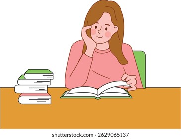 
Girl reading a book flat illustration