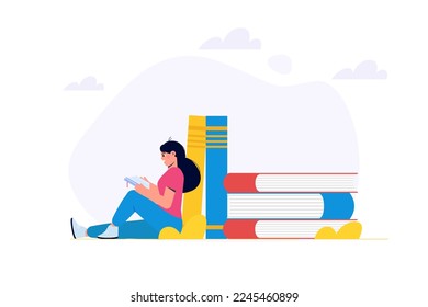 Girl Reading book. Flat style. Vector illustration.
