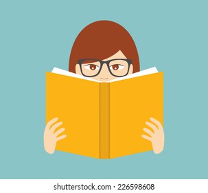 Girl reading a book. Flat vector.