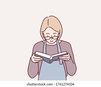 Niña leyendo un libro. Ilustraciones de diseño vectorial de estilo dibujado a mano.