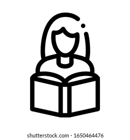Girl Reading Book Icon Vector. Outline Girl Reading Book Sign. Isolated Contour Symbol Illustration