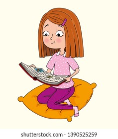 Girl Reading a Book - Illustration