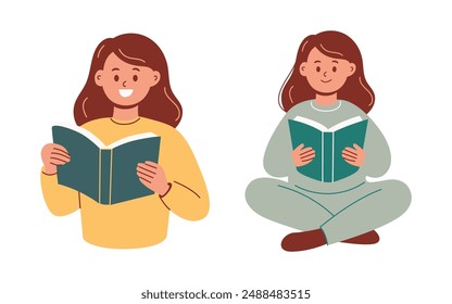 Girl Reading a Book Illustration