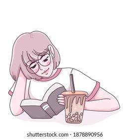 Girl is reading book illustration design of vector.