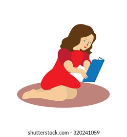 Girl reading a book. Illustration, elements for design.