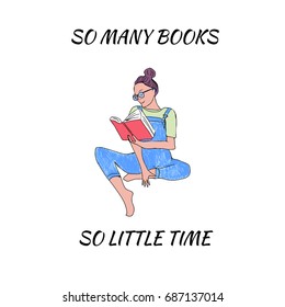 Girl reading a book. illustration isolated on white
