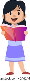 Girl reading a book, illustration, vector on white background.