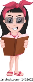 Girl reading book, illustration, vector on white background.