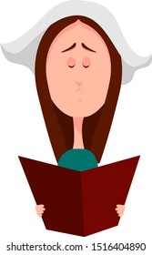 Girl reading book, illustration, vector on white background.