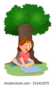 Girl reading book inside tree