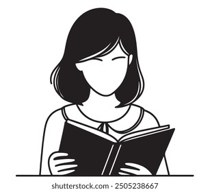 Girl reading a book. Isolated outline vector illustration