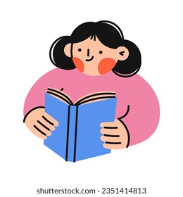 Girl reading book. Knowledge and education concept. Flat vector illustration.