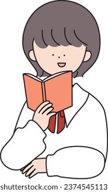 girl reading a book and laughing