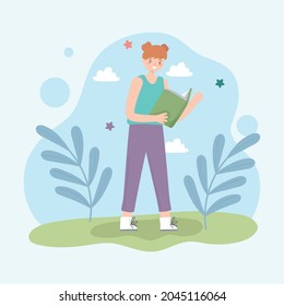 girl reading a book learning