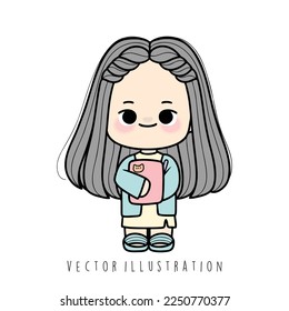 libro de lectura de niñas, ilustración de vector de aprendizaje