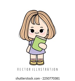 libro de lectura de niñas, ilustración de vector de aprendizaje