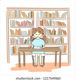 Girl reading book at the library