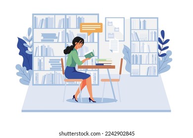 Girl Reading A Book In The Library