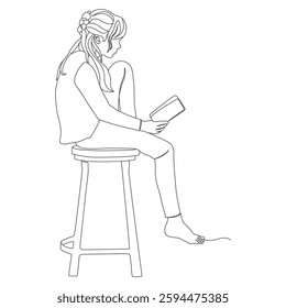 Girl Reading a Book — Minimalist Line Art Illustration