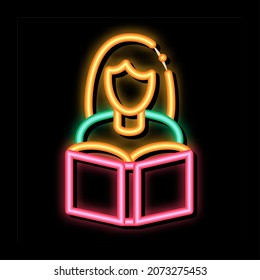 Girl Reading Book neon light sign vector. Glowing bright icon Girl Reading Book sign. transparent symbol illustration
