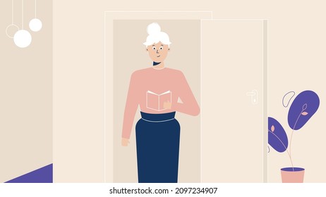Girl reading a book on the background of the room