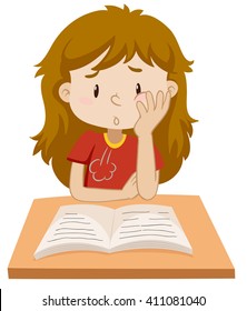 Girl reading book on the table illustration