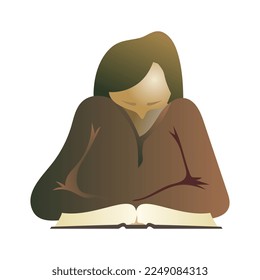 Niña leyendo un libro. La chica se está preparando para los exámenes. Ilustración del vector