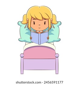 Girl reading book, resting, bed, bedtime, story, studying