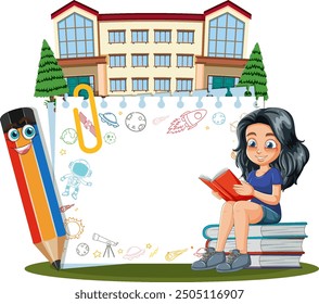 Girl reading book in school setting