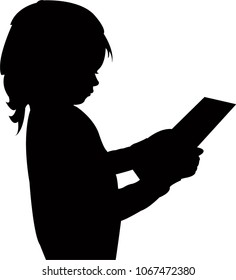 a girl reading book, silhouette vector