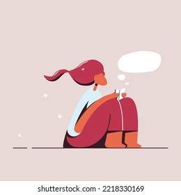 The girl is reading a book and sitting on the floor. Hobby. Flat character vector illustration. Clipart for design, print, advertising, presentation. Isolated on a colored background.