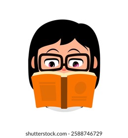 girl Reading a Book, Student reading a book in library, Emoji girl School