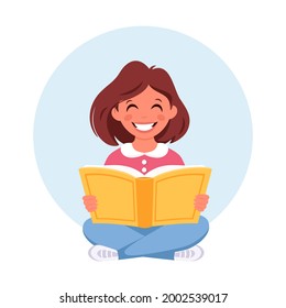 Girl reading book. Girl studying with a book. Vector illustration
