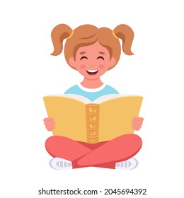 Girl reading book. Girl studying with a book. Vector illustration