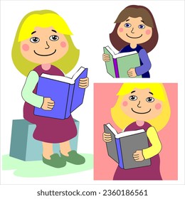 girl reading a book in three poses