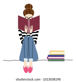 girl reading book vector 