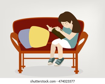 girl reading book vector