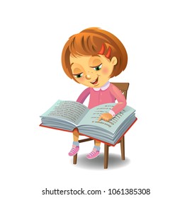 Girl reading book, vector illustration