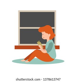 girl reading a book, vector illustration