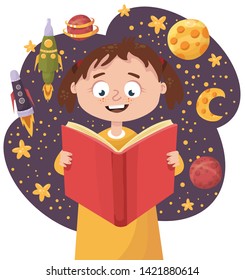 girl reading a book vector illustration