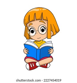 Girl reading a book vector illustration isolated on white background 