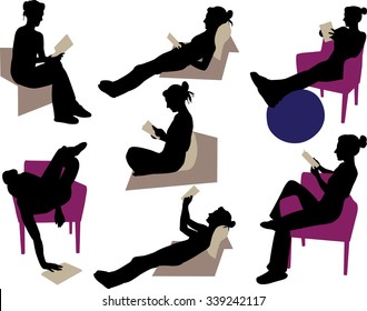 Girl reading a book vector silhouette