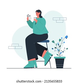 A girl reading book while holding a cup of coffee concept illustration