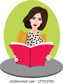 Girl reading a book. A woman is reading a book. Education. Vector illustration. Business teacher, coach, tutor, psychologist. Profession. Template for advertising.

