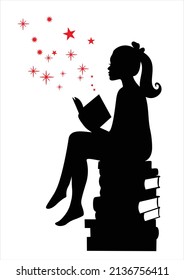 

Girl Reading Books Magic Wall Decal Bedroom Vinyl Art Stickers for Schools Classrooms Libraries Home Room Decoration Mural 
